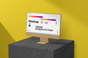 Computer Desktop Mockup on the Plaster with Editable Background psd