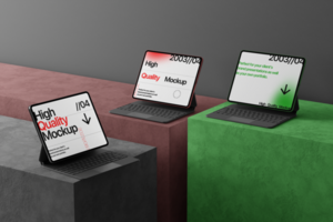 3d multiple device tablet mockup on the plaster with wall background psd