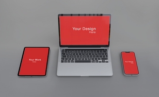 Realistic laptop and phone with front and side view mockup design psd