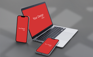 Realistic laptop and phone with front and side view mockup design psd