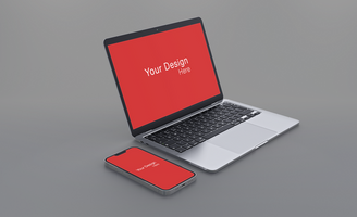 Realistic laptop and phone with front and side view mockup design psd