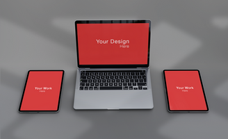 Realistic laptop and phone with front and side view mockup design psd