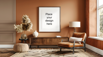 Elegant modern living room with frame mockup, afternoon light. Generative by AI psd