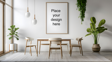 Modern living room with empty frame. Generative by AI psd