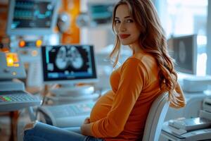 Pregnant women undergo examinations in hospitals with very sophisticated technology. Generate AI photo