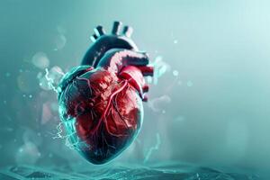 un corazón con rojo las venas y un negro centro. médico corazón cardiología investigación con un corazón afectado . foto