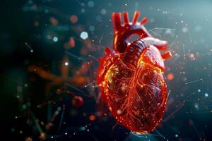 un corazón con rojo las venas y un negro centro. médico corazón cardiología investigación con un corazón afectado . foto