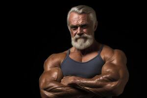 A elder man with a beard and a muscular build is posing for a photo. photo