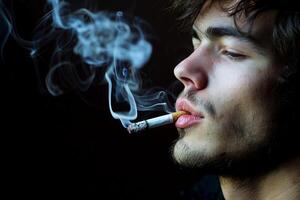 man smoking a cigarette lung cancer awareness, photo