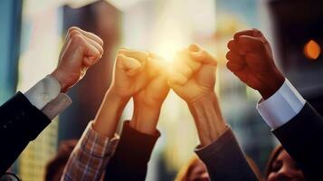 Successful entrepreneur celebrating with fist pump on isolated background. photo