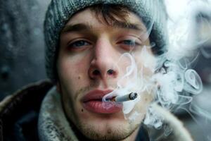 man smoking a cigarette lung cancer awareness, photo