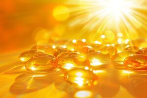 a vitamin D tablet over a setting of natural daylight and space, . photo