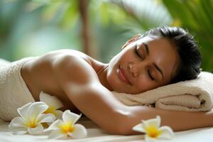 Beautiful woman massage at luxury spa for relaxation. photo