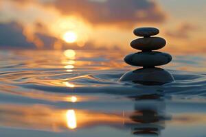 Balanced Zen Stones in clear Water . photo