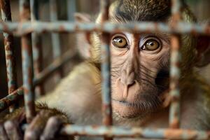 close up monkey caught in cages. . photo