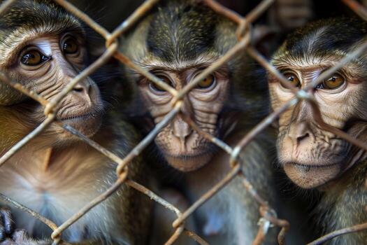 close up monkey caught in cages. . photo