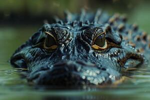 a crocodile's head emerging from tranquil waters. photo