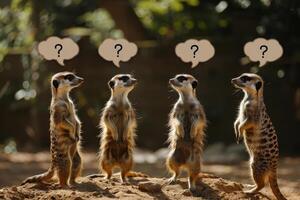 a Prairie dog sitting with question marks on black board photo