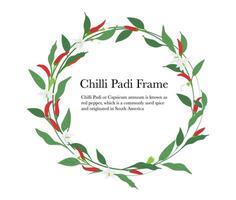 Chili and leaf branch in crown frame background vector