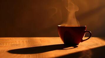 Shadows reveal a silhouette of a fragrant cup of hot coffee photo