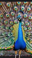 Elegant baby peacocks displaying their vibrant feathers in a courtship dance photo