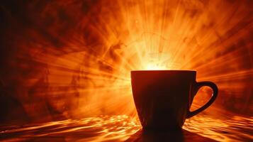 Contrast and allure a coffee cup silhouette against a radiant background photo