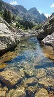 Pristine mountain streams bubbling with clear water photo