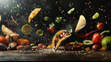Dynamic copy space featuring levitating taco ingredients and space for Mexican restaurant branding photo