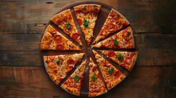 Conceptual depiction of spinning pizza slices forming a clock, symbolizing mealtime photo