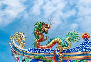 Dragon statue, dragon symbol, dragon Chinese, is a beautiful Thai and Chinese architecture of shrine, temple. A symbol of good luck and prosperity during the Chinese New Year celebrations. photo