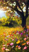 Tranquil meadows carpeted in colorful blossoms photo