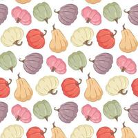 Pattern with multi-colored pumpkins. Autumn background. Various pumpkins in flat style on a white background. Pattern for textile, wrapping paper, background. vector
