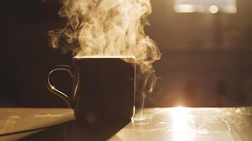 Capturing the essence a silhouette of a steaming mug of coffee photo