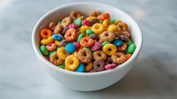 Bowl of cereal rotating against a blank background for copy photo