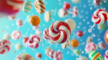 Colorful candies spinning in a backdrop perfect for copy photo
