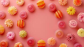 Circular layout of rotating candies forming a circular pattern photo