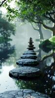 Calm waters reflect a peaceful meditation space photo