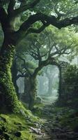 Majestic oak forests sheltering ancient ruins photo
