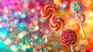 Spinning candies against an abstract background of vibrant hues photo