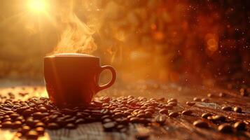 Coffee break concept with a hot cup of coffee and plenty of room for text photo