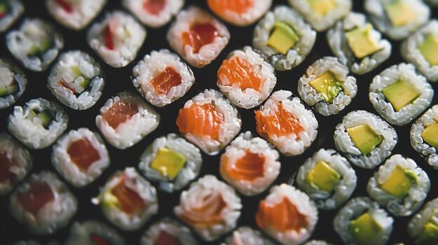 Silhouette of sushi rolls creating a hypnotic pattern photo