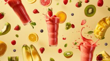 Harmonious arrangement of spinning smoothie ingredients in a harmonious pattern photo