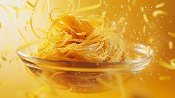 Modern poster design highlighting a spinning plate of pasta photo