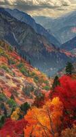 Remote mountain valleys carpeted in autumn foliage photo