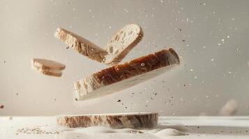 Inviting design with levitating slices of bread and space for recipes photo