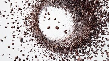 Conceptual image of spinning coffee beans forming a whirlpool photo