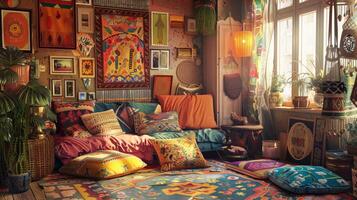 Artistic poster design presenting artistic interior decor concepts for bohemian homes photo