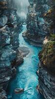 Crystal-clear mountain rivers carving through canyons photo