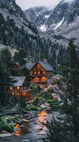 Rustic cabins nestled in the wilderness photo