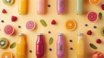 Harmonious arrangement of spinning smoothie ingredients in a harmonious pattern photo